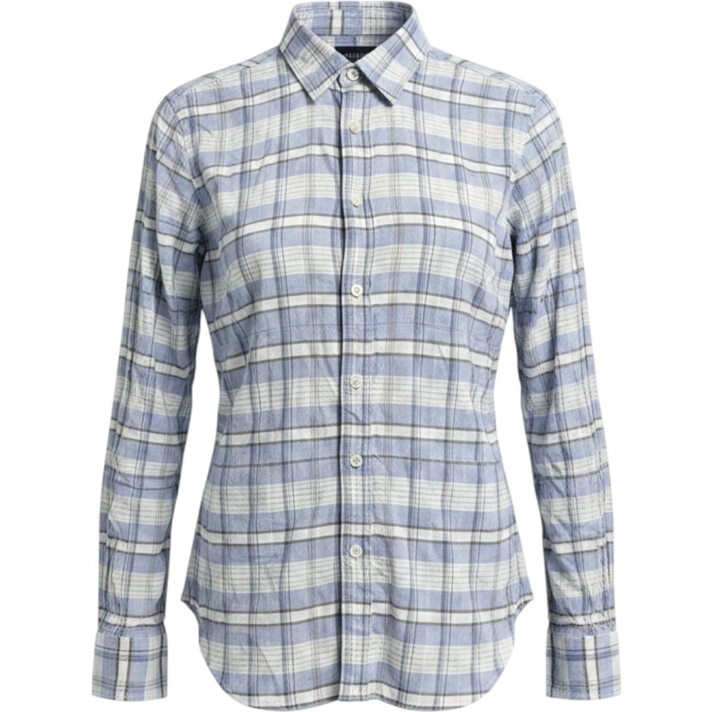 Hugo Boss Orange Mens Plaid Button Down Shirt Blue White Long Sleeve Size M